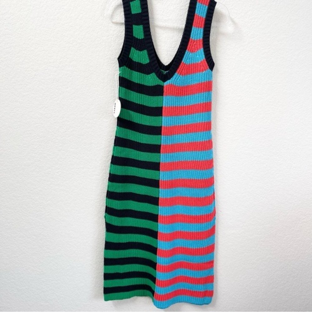 Staud Seashore Dress Cabana Stripe Navy Green Size Large - Picture 3 of 7